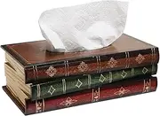 Tissue Box Holder, Elegant Wooden Antique Book Tissue Holder Dispenser, Retro Napkin Holder Home Decor for Bathroom, Living Room, Office, Car, Kitchen