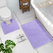 LINENOVA 2 Pieces 1200GSM Bath Mat Toilet Root Mat Set 100% Chenille(Lavender)