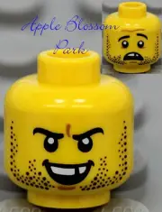 NEW Lego Castle MINIFIG HEAD w/Black Beard Stubble Missing Tooth - Pirate Police