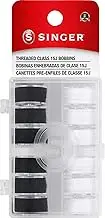 SINGER Class 15J Threaded Bobbins in Case, 12-Count, Black & White
