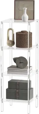 4 Tier Square Acrylic Bookshelf, Small Bookcase with Acrylic Fittings for Fixing