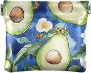 [FRODOTGV] Cute Avocado Fruit Blue Women's Small Leather Coin Purse Convenient Clasp Wallet Card Holder for Girls Women Ladies, Cute Avocado, 4.33"(L) x 3.74"(W) x 0.39"(H), Classic