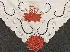 Christmas Candle Poinsettia Embroidery Tablecloth Fabric Topper 51x51" Square
