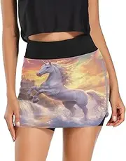 [Joisal] Unicorn Cliff Castle High Waisted Tennis Skirt with Pockets Womens Skirts Summer, Workout Skirts, White Unicorn Sea, Large