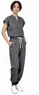 [UnionMed Tech] Scrubs for Women Scrub Sets, Slim Scrubs Stretch Top & Jogger Scrub Pants with Multi Pocket Yoga Waistband