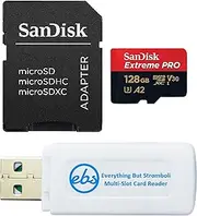 SanDisk 128GB Extreme Pro Micro SD Memory Card Works with GoPro Action Camera Hero 12 Black (SDSQXCD-128G-GN6MA) Bundle with Everything But Stromboli MicroSDXC & SD Card Reader