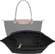 LOUKAYCCI Purse Organizer Insert for Longchamp Le Pliage L Handbag Insert Felt Long Champ Tote Bag Organizer Insert with Cup (Black, Large)