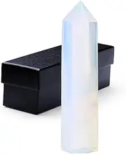ZHIYUXI 4" Opal Moonstone Crystal Wand Hexagonal Pointed Healing Crystals Tower Stone 1 Pc Large Crystals Gemstones Reiki Energy Balancing Meditation Therapy Decoration Gifts