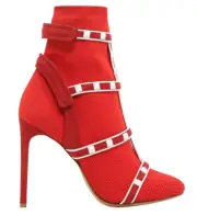 Valentino Rockstud Bodytech Red White Sock Knit Ankle Heel Boot Bootie Shoe 36