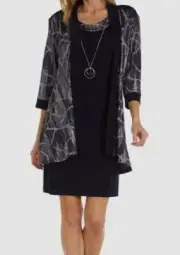 R & M Richards Women's Blue Necklace Printed Jacket & Dress Set Size 6