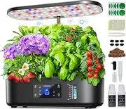 Ahopegarden Hydroponics Growing System Kit Indoor Herb Garden with Grow Light 12 Pods, with LCD Touch Panel Hydroponic Planter, Planting Height Up to 17", Grower Harvest Fresh Veggie Lettuce, Black