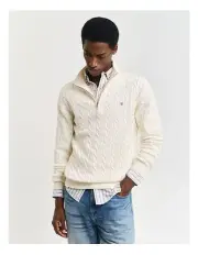 [Gant] Cotton Cable Half-Zip Knit in Cream
