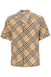 [BURBERRY] BURBERRY ered silk short-sleeved shirt XXXL Beige