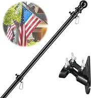 Barcetine American Flag Poles for Outside House - 6ft Tangle Free Flag Pole for House with Holder Bracket,Residential Flagpole Kit for Outdoor Porch Garage - Black