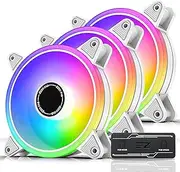 EZDIY-FAB White Moonlight 120mm RGB PWM Case Fan with RGB PWM Fan Hub,5V Motherboard Sync,ARGB Computer Fan,Multiple Light Modes-3 Pack