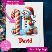 Personalized Kids Snowman Christmas Holiday Velveteen Plush Blanket Xmas Gift