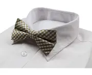 Mens Gold, White & Black Checkered Bow Tie Cotton