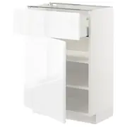 METOD / MAXIMERA base cabinet with drawer/door, white/Voxtorp high-gloss/white, 60x37x80 cm