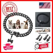 Black Chain Dog Collar 15mm Black Cuban Link Dog Collar with Secure Snap Buck...