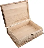 [BUGUUYO] Large Wooden Storage Box with Hinged Lid Vintage Keepsake Organizer for Books Jewelry and Trinkets Artistic Design Spacious Interior for Home Decoration