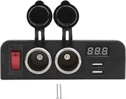Car Plug Outlet Splitter, Dual USB with Voltmeter Power Switch, for Boat Marine Truck RV UTV ATV Cart, DC12-24V Cigarette Lighter Socket Splitter with Digital Voltmeter