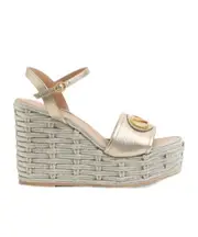 Vlogo Signature Wedge Sandal In Laminated Grainy Calfskin 120Mm 35,36,37,38,39,40,41,42 Nude