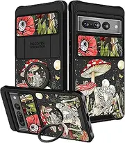 [Funermei] (2in1 for Google Pixel 7 Pro Case for Women Cute Girls Phone Cover Skull Skeleton Goth Fun Funny Spooky Horror Gothic Design with Camera Cover + Ring Stand Funda for Google Pixel Pro 7 Case