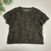 Banana Republic Size M Cozy Slub Tee Short Sleeve Crop Boxy Leopard Cotton Modal