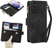 [GoshukunTech] for Samsung Galaxy S23 Wallet Case with 9 Card Holders,for Galaxy S23 5G Case Zipper Coin Pocket PU Leather Flip Cover Kickstand Protective Phone Purse with Wrist Strap-Black