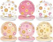 48pcs Groovy Daisy Party Supplies - Hippie Paper Plates, Retro Tableware, Boho Flower Dessert Plates for Birthday, Bridal, Baby Shower
