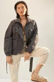Anthropologie Bomber Utility Jacket Khaki Field Short Trench Carg Gray Sz XS NEW