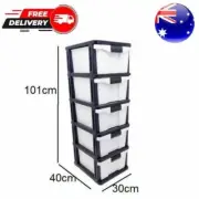 AU 5 Drawer Black & White Storage Organiser Plastic level Office Box