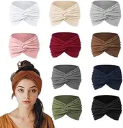 BEANPRECOY 10Pack Headbands, Elastic Cross Sports Headbands, Knotting Non-Slip Women's Yoga Headbands, Solid Color Sports Headband Elastic Turban Hairband Mens Womens Hair Band Yoga Headband