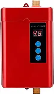 Instant Water Heater, Mini LCD Display Touch-Screen Electric Tankless Water Hot Heater, Household Water Heating Machine with Remote Control,Red,110V 3000W