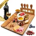 Bamboo Cheese Board & Knife Set, Charcuterie Board with Round Tray, Serving Plat