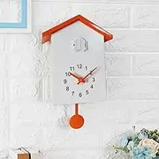 Cuckoo Clock, Vintage Cuckoo Wall Clock, Cuckoo Clock with Pendulum, Voices, Call Birdhouse Wall Art Home Living Room Office Decor (White+Orange)