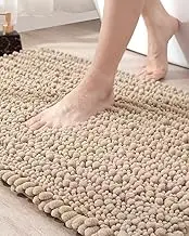 DEXI Bathroom Rug Mat, 40 x 60cm, Luxury Chenille Shaggy Bath Rugs, Extra Soft and Thick, Absorbent Water, Non-Slip, Machine Washable Bathmats for Shower Floor, Tub, Beige