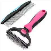 Pet Grooming Combo: Undercoat Rake, Dematting Deshedding Brush for Long-Haired Dogs and Cats, Black (pink)