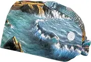[WOSHJIUK] Working Hat 2 Pack Scrub Caps for Women,Hawaiian Beach Summer time,Tie Back Cap Adjustable Scrub Hat