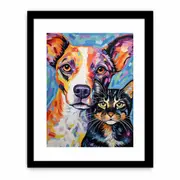 Cat Dog Framed print Art Poster