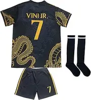 [LeenBD] 2023/2024 Vini Jr. No #7 Madrid Special Dragon Edition Kids Soccer Jersey Shirts Football Futbol Socks Set Youth Sizes