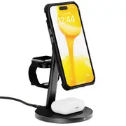 EFM Qi2 Trio Wireless Mobile Charge Stand w/ 5W MFi Watch Charge Pad Black