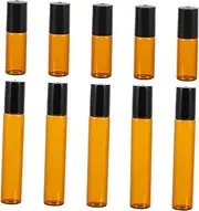 Happyyami 10Pcs Refillable Glass Roller Bottles Portable Tea Color Makeup Bottles Leak Design for Essential Oils Perfumes Compact Travel Containers