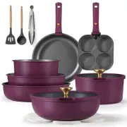 19pcs Pots and Pans Set, Nonstick Cookware Set Detachable Handle, Induction K...