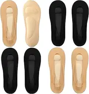 [Eurzom] 4 Pairs Arch Support Socks for Women No Show Liner Socks 3D Padded Nylon Socks Sponge Cushion Non Slip Massage