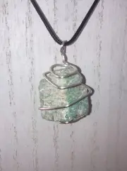 Handmade Natural Raw Amazonite Silver Plated wire wrapped pendant Reiki Necklace