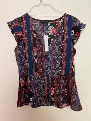 Sanctuary Peplum Top Blouse Floral Mixed Print XS NEW