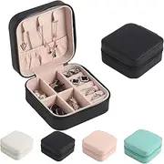 TOJUNE Mini Small Portable Travel Jewelry Organiser Box with Zipper Storage Case for Earrings, Rings, Bracelet, Necklaces for Her Girl and Woman Anniversary Valentines Mother's Birthday Gift (Black)