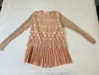 Simply Couture NWT Sz M Top Layered Line Lace Fringe Peach Long Sleeve Feminine