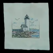 Cross Stitch Light House Completed Picture 10 X 9 Water Ocean Cottage Coastal
